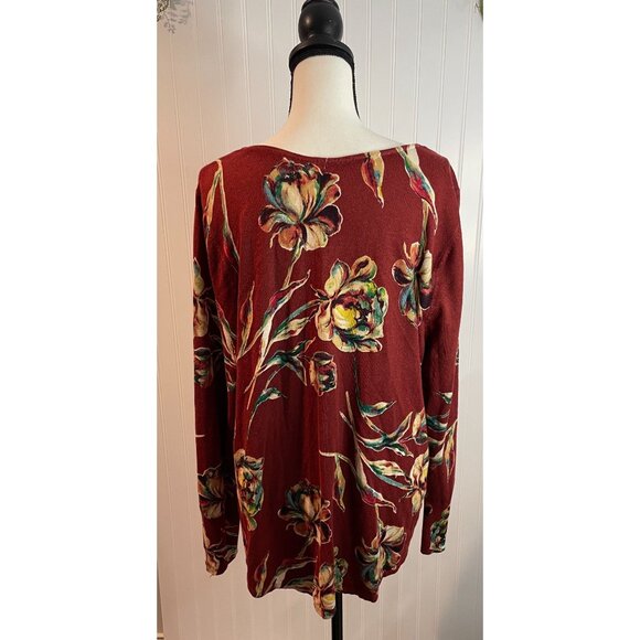 Chicos Women's Floral Print Long Sleeve Knit Top Size 2 US L Rayon Blend - Picture 3 of 13